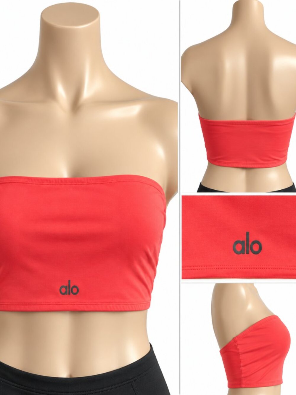 Alo Yoga Bandeau Tube Top Women’s Coral Red Medium M Strapless Crop Logo